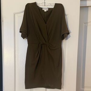 Olive Green Twist-Knot Mini Dress